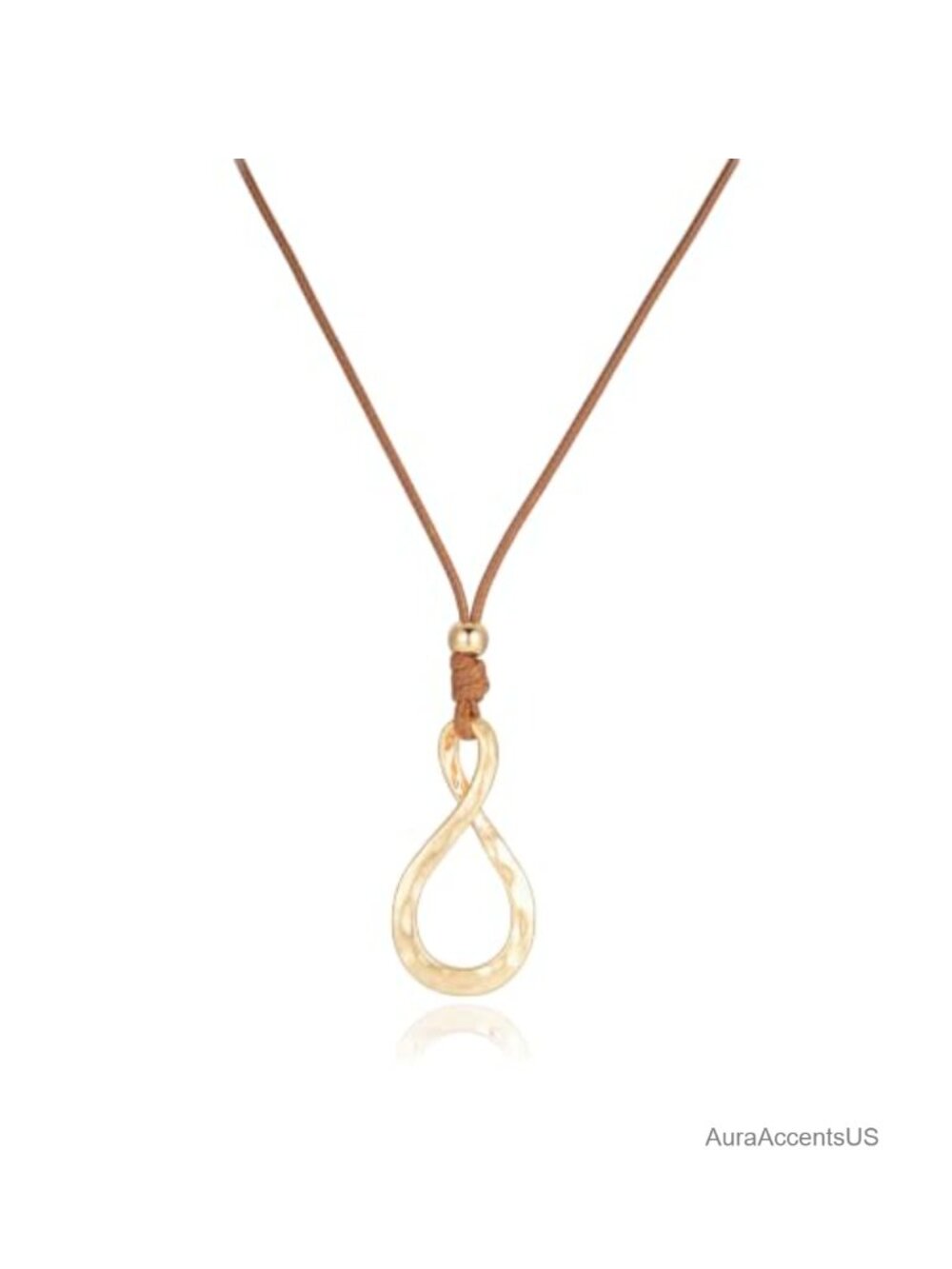 Burnished Gold Plated Infinity Pendant Long Necklace Adjustable Wax Cord Women